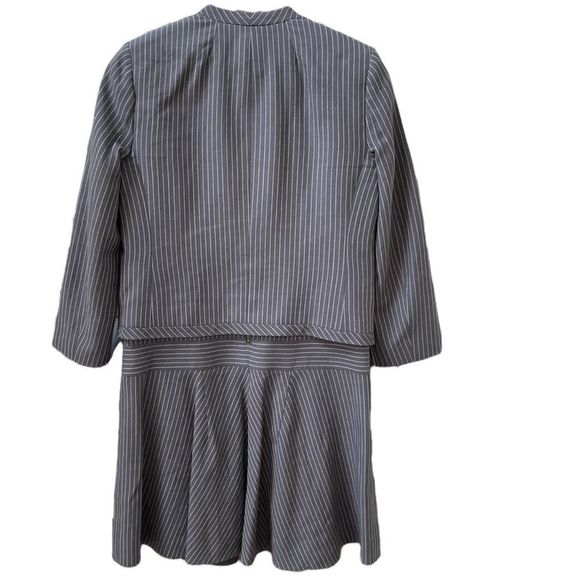 J.Crew Womens Drop Waist Pinstripe Gray Work Wool Dress and Jacket sz 4 - Picture 4 of 16